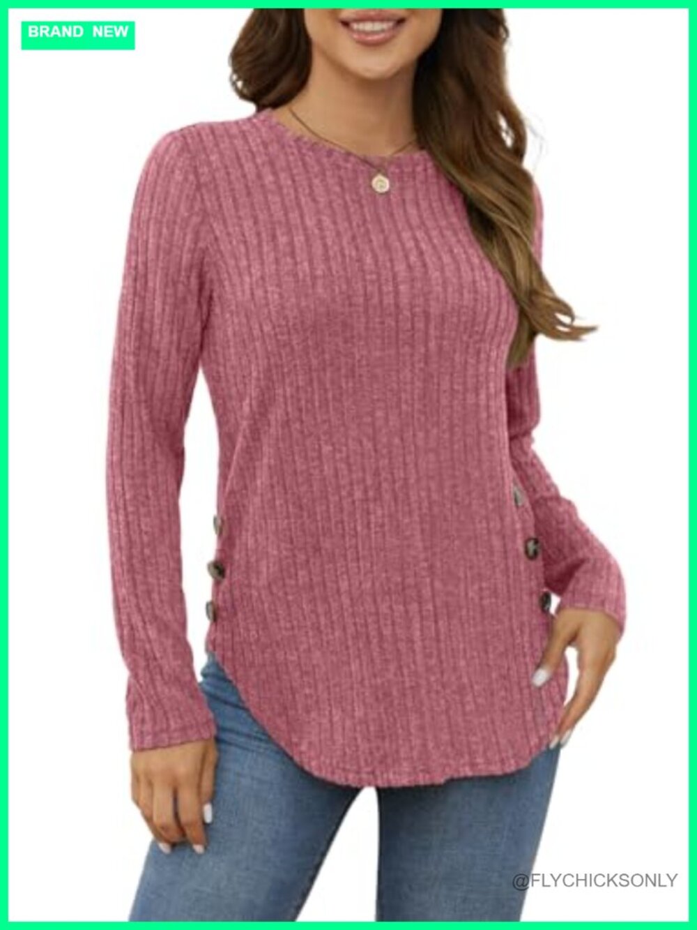 Ribbed Knit Tunic Top Long Sleeve Loose Fit Pullover with Leggings